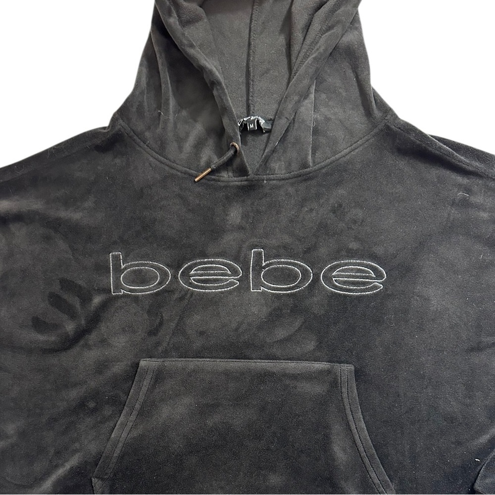 Bebe Women’s Y2K Cropped Sport Plush Black Hoodie ~ Size M - Picture 4 of 11